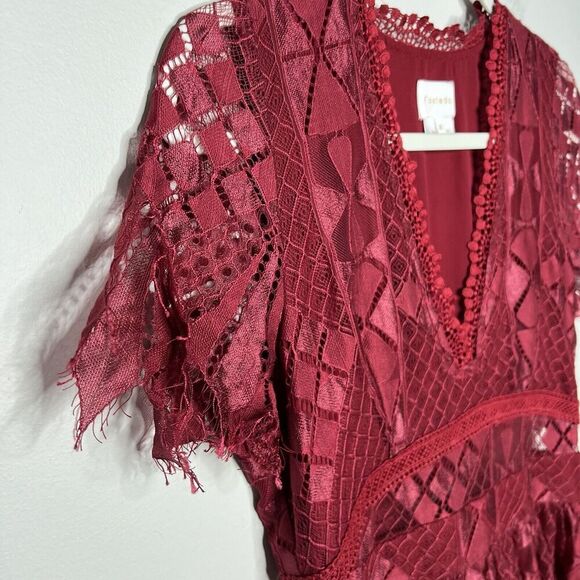 Anthropologie Foxidoe Dress Womens Medium Lace Burgundy Deep V Holiday Party - Picture 14 of 14